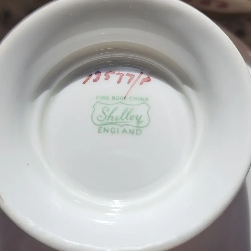 Rare Shelley Fine Bone China Double Handled Cream Soup Bowls  Pink Berry Vine